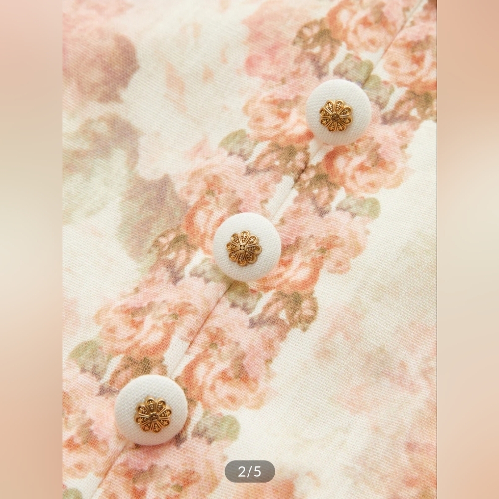 Commense Long Sleeve Floral Midi Dress in Ivory and Blush - Picture 3 of 3